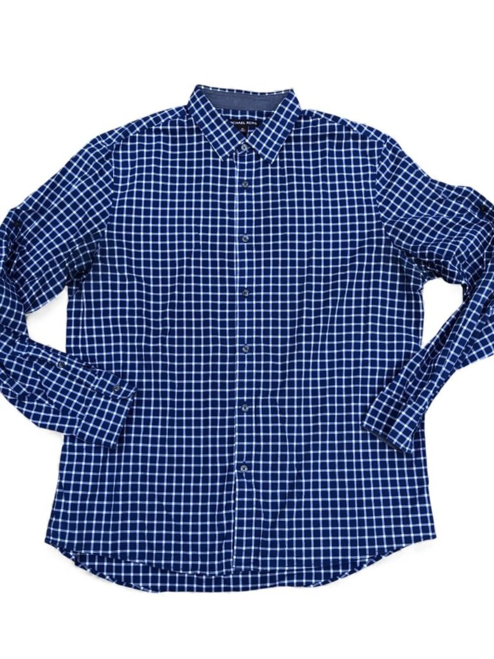 MICHAEL KORS Button Down Shirt Men's XL Blue Long Sleeve Plaid Long Sleeve
